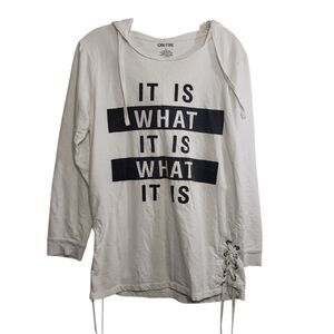 On Fire Women's Large Hooded Shirt, "It is what it is what it is"